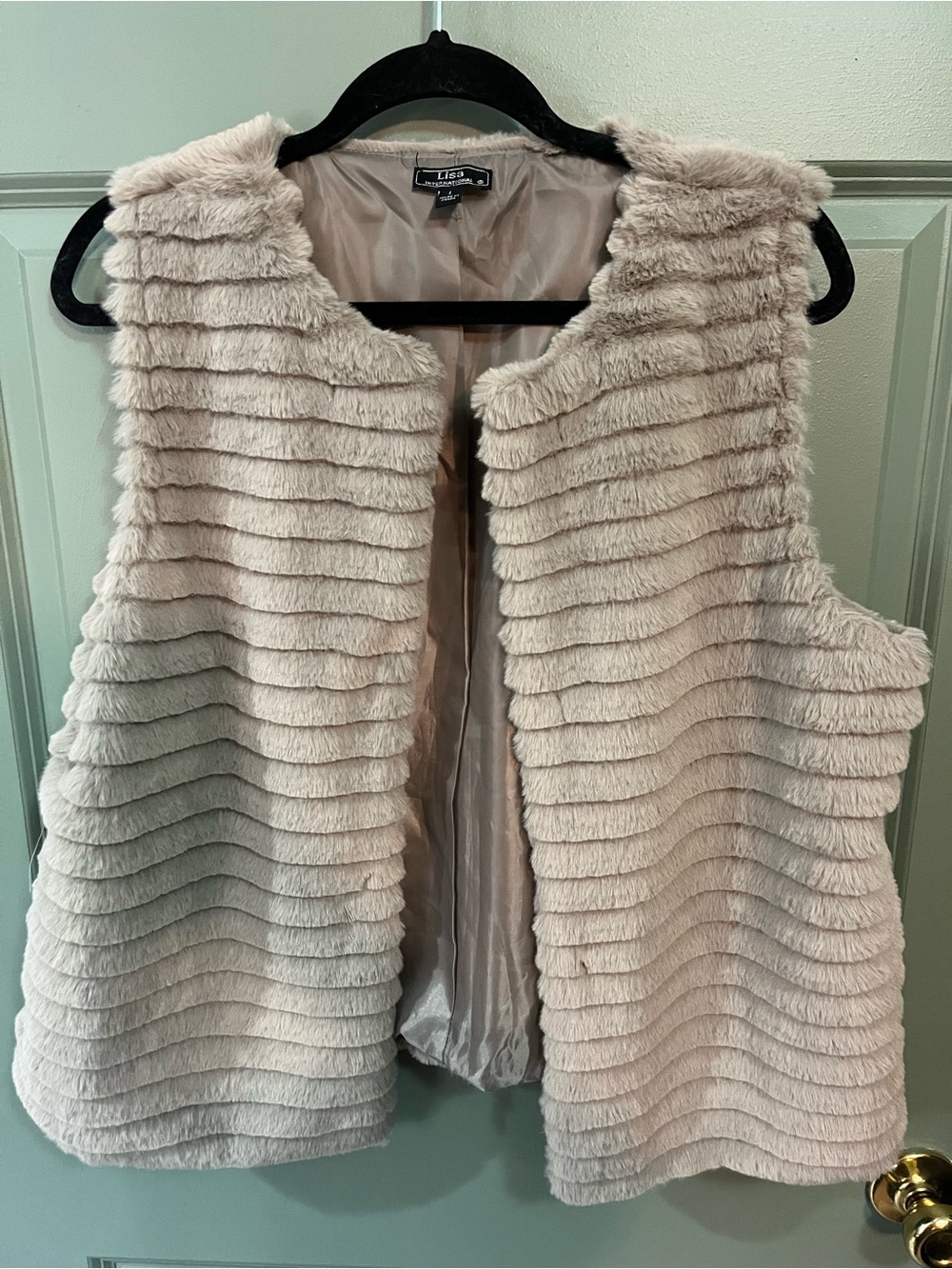 Lisa International Ribbed Faux Fur Vest - Light Cream